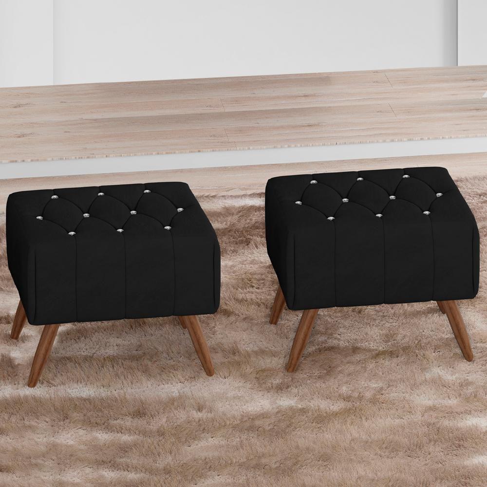 Kit 2 Puff Puf Para Sala Pes Madeira Trit Veludo Sl 944 Peer Sl 944 - 2