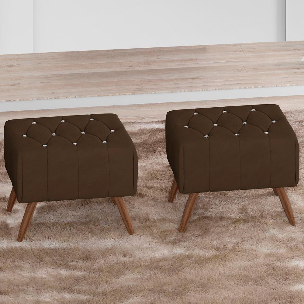 Kit 2 Puff Puf Para Sala Pes Madeira Trit Veludo Sl 942 Peer Sl 942 - 3