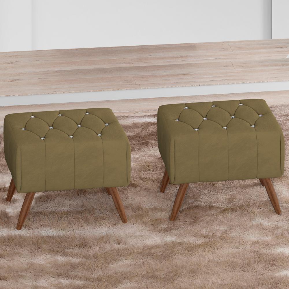 Kit 2 Puff Puf Para Sala Pes Madeira Trit Veludo Sl 945 Peer Sl 945 - 8