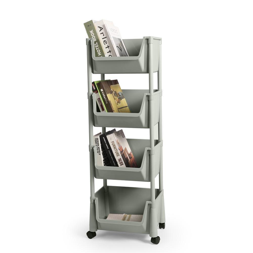 Kit 2 Carrinho Multiuso 4 Prateleiras Em Plástico Com Rodízio - Cinza - 2