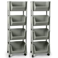 Kit 2 Carrinho Multiuso 4 Prateleiras Em Plástico Com Rodízio - Cinza - 1