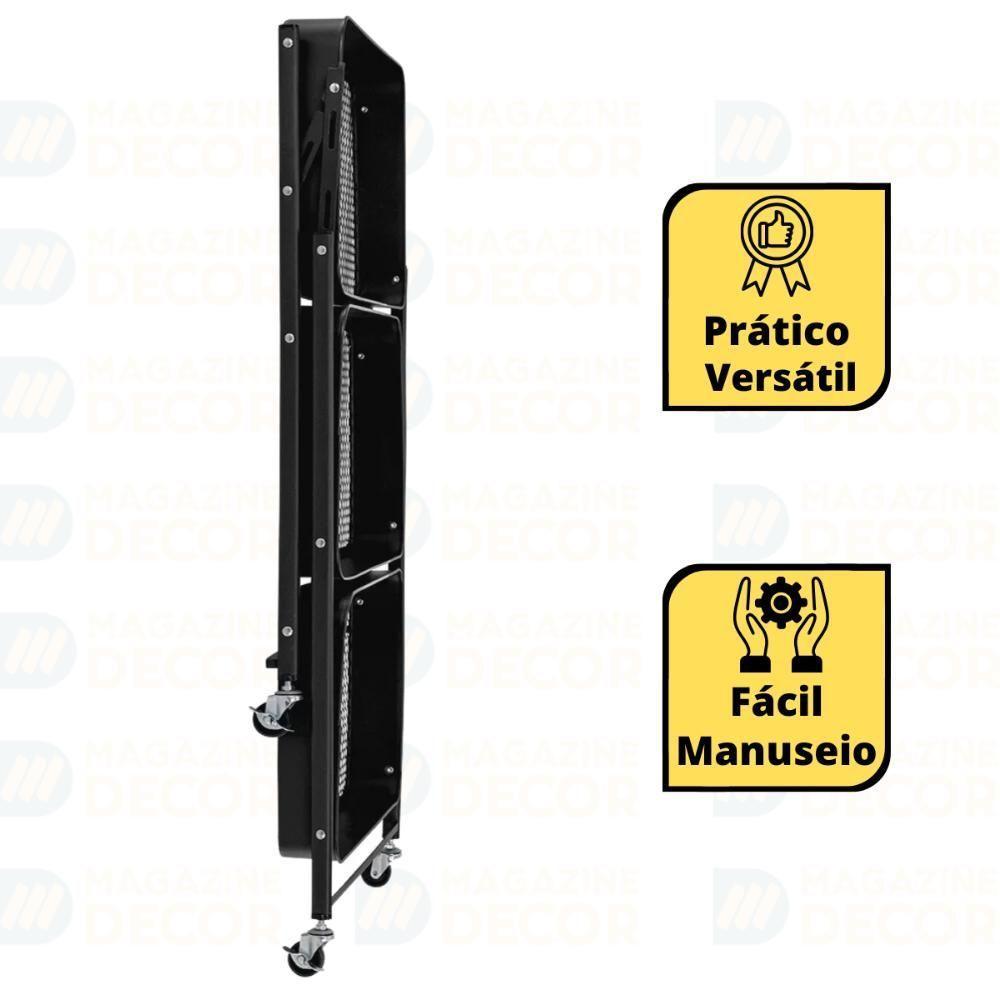 Kit 2 Carrinho Multiuso Organizador Dobrável Com 3 Prateleiras - Preto - 2