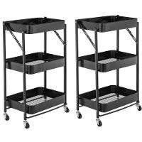 Kit 2 Carrinho Multiuso Organizador Dobrável Com 3 Prateleiras - Preto - 1