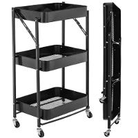 Kit 2 Carrinho Multiuso Organizador Dobrável Com 3 Prateleiras - Preto - 6