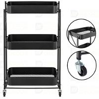 Kit 2 Carrinho Multiuso Organizador Dobrável Com 3 Prateleiras - Preto - 7