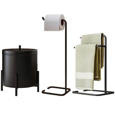 Kit Para Banheiro 3 Peças Luxe Em Aço D09 Preto - Mpozenato