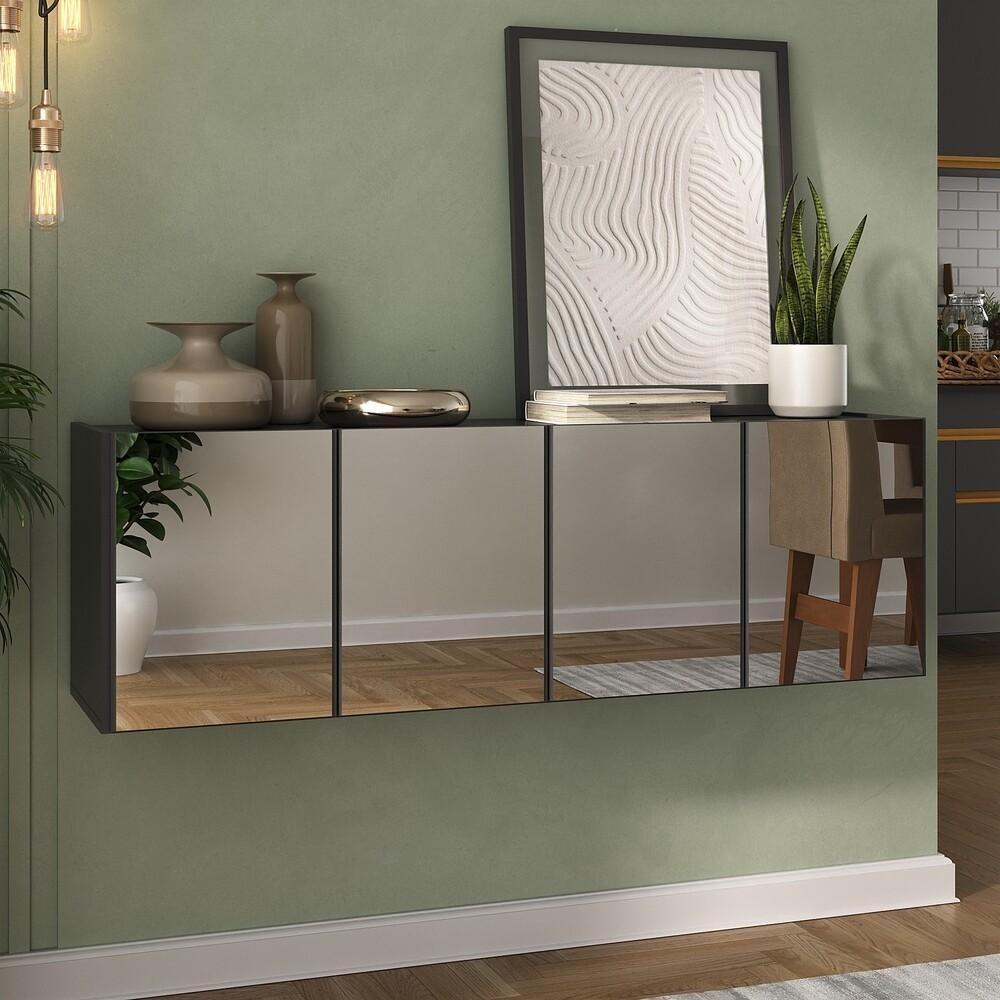 Aparador Buffet Suspenso Com Espelhos 4 Portas Multimóveis Mp8005 Preto Preto - 2