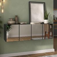 Aparador Buffet Suspenso Com Espelhos 4 Portas Multimóveis Mp8005 Preto Preto - 2