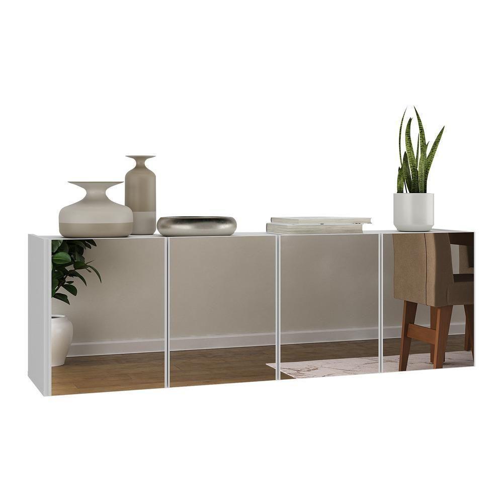Aparador Buffet Suspenso Com Espelhos 4 Portas Multimóveis Mp8005 Branco Branco - 1
