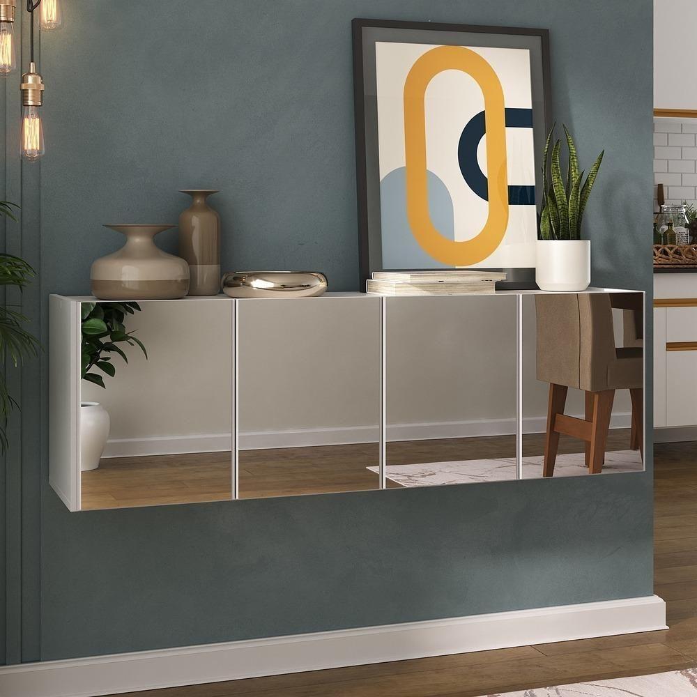 Aparador Buffet Suspenso Com Espelhos 4 Portas Multimóveis Mp8005 Branco Branco - 2