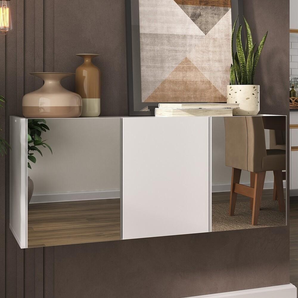 Aparador Buffet Suspenso Com Espelhos 3 Portas Multimóveis Mp8004 Branco Branco - 3