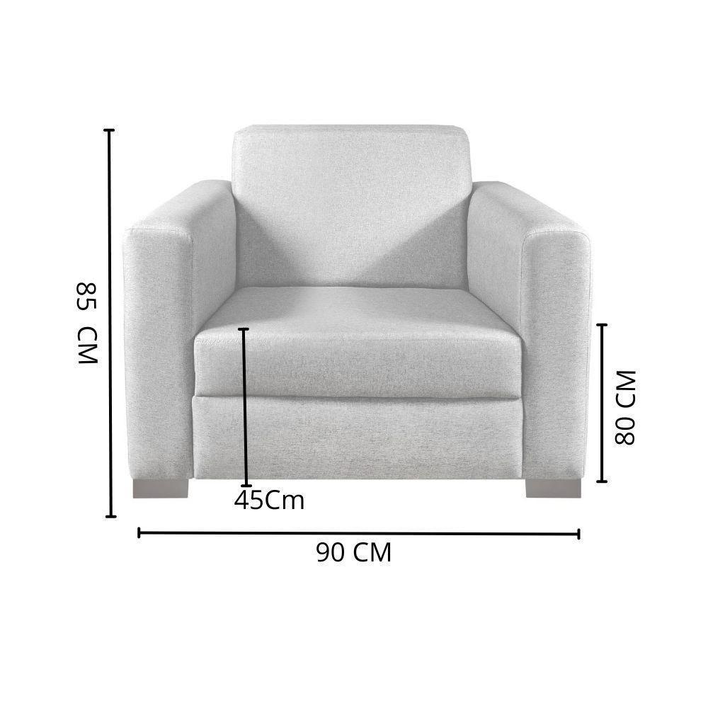 Poltrona Basic Linho Cinza Com Pés Madeira - 3