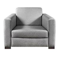 Poltrona Basic Linho Cinza Com Pés Madeira - 1