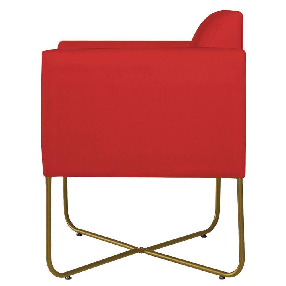 Poltrona Decorativa Andréia Base X Dourada Sintético Cor Vermelho - 2