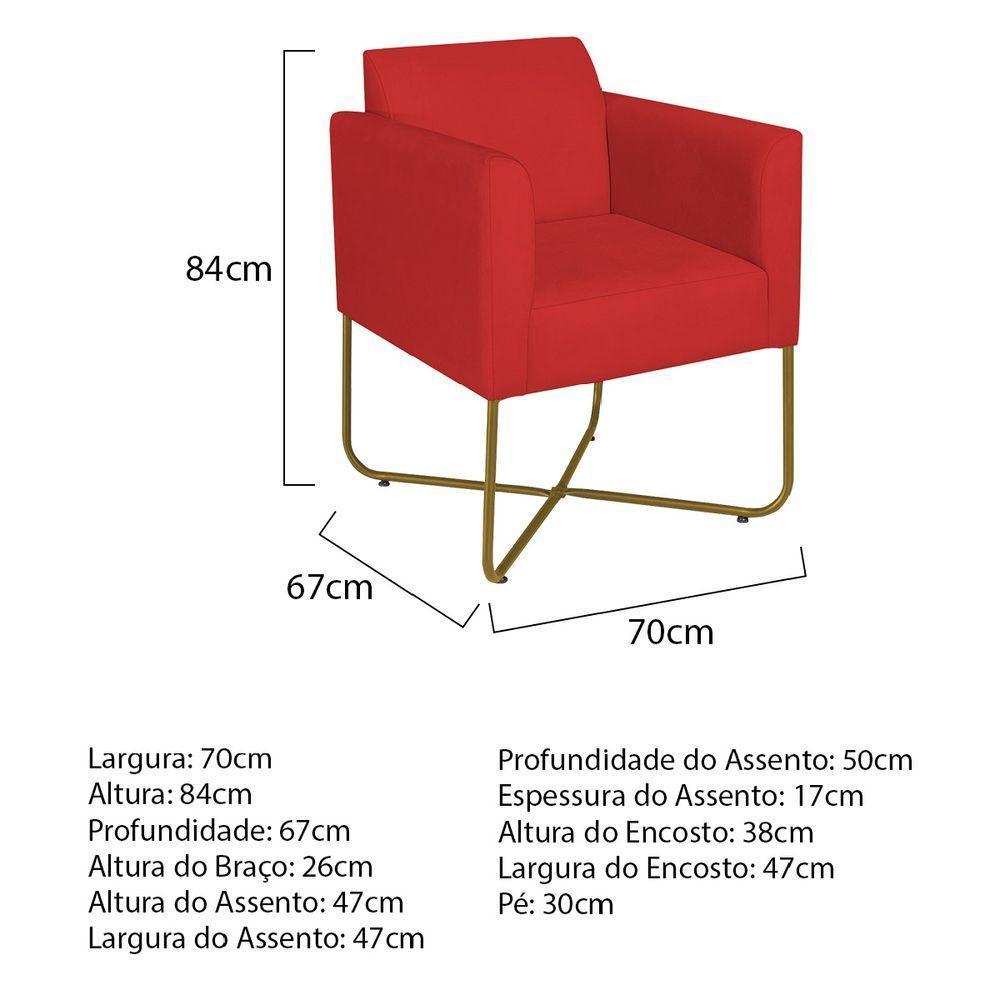 Poltrona Decorativa Andréia Base X Dourada Sintético Cor Vermelho - 4