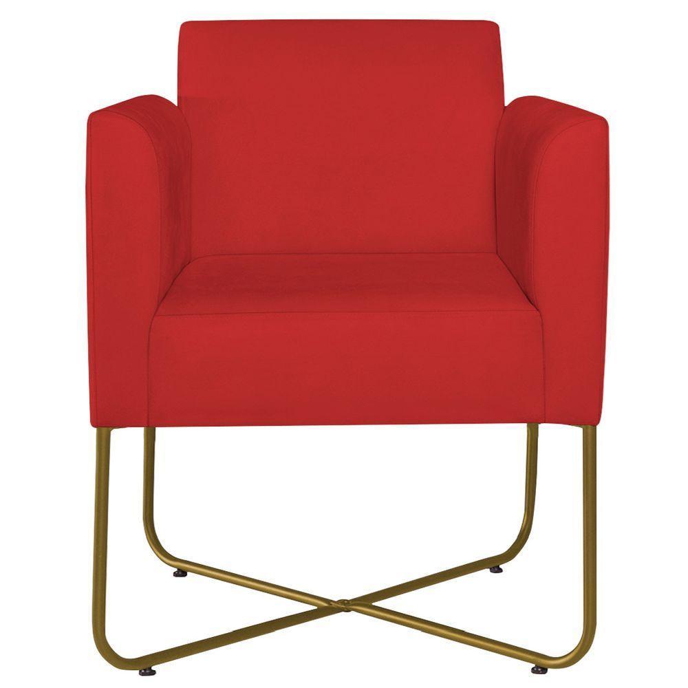 Poltrona Decorativa Andréia Base X Dourada Sintético Cor Vermelho - 5