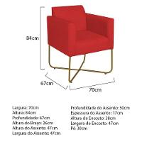 Poltrona Decorativa Andréia Base X Dourada Sintético Cor Vermelho