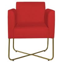 Poltrona Decorativa Andréia Base X Dourada Sintético Cor Vermelho - 5
