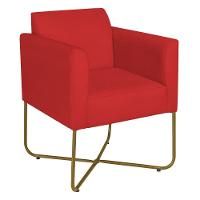 Poltrona Decorativa Andréia Base X Dourada Sintético Cor Vermelho - 6