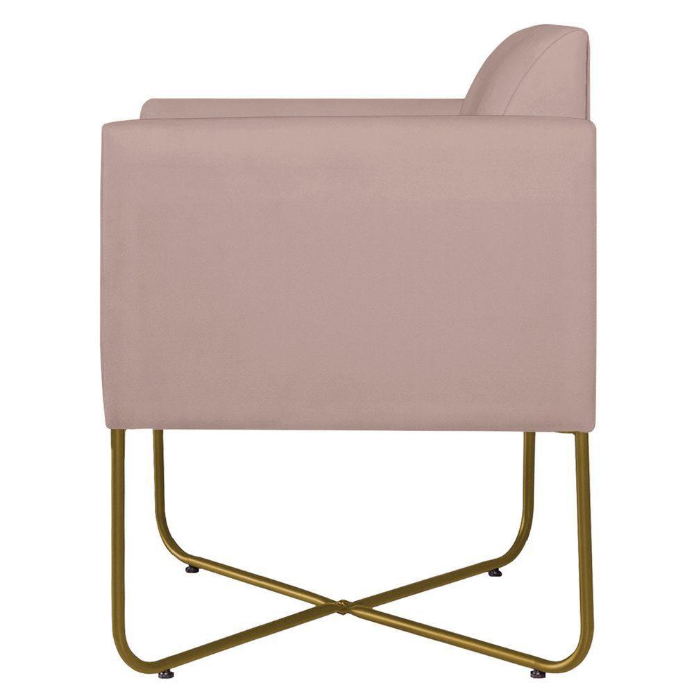 Poltrona Decorativa Andréia Base X Dourada Linho Cor Rosê - 2