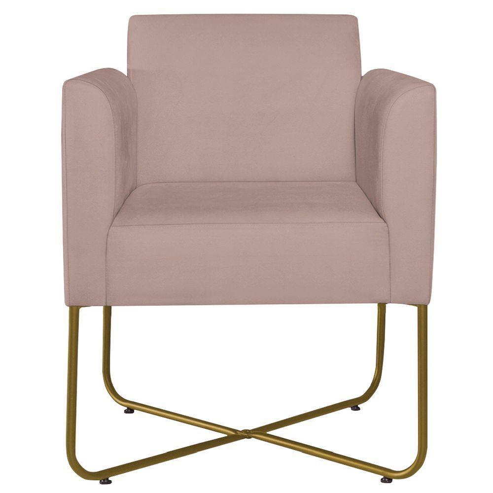 Poltrona Decorativa Andréia Base X Dourada Linho Cor Rosê - 4
