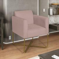 Poltrona Decorativa Andréia Base X Dourada Linho Cor Rosê - 1