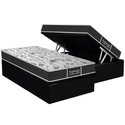 Cama Box Baú Solteiro: Colchão Molas Probel Prolastic ProDormir Sleep + Base CRC Suede Black(88x188)