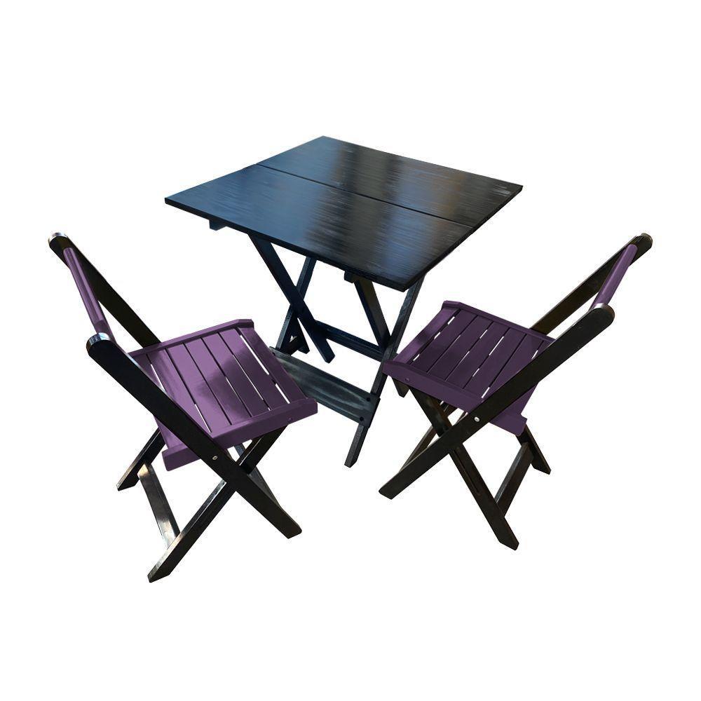 Mesa De Madeira Dobrável Preto 70x70 Com 2 Cadeiras Dobráveis Roxo - Roxo - 1