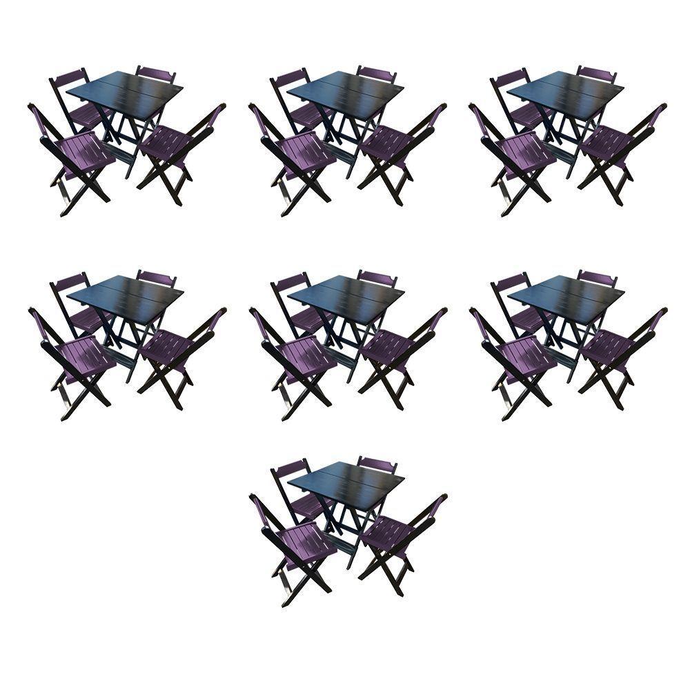 Kit 6 Mesas De Madeira Dobrável Preto 70x70 Com 4 Cadeiras Dobráveis Roxo - Roxo - 1