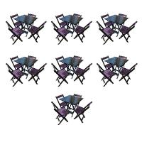 Kit 6 Mesas De Madeira Dobrável Preto 70x70 Com 4 Cadeiras Dobráveis Roxo - Roxo - 1