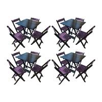 Kit 3 Mesas De Madeira Dobrável Preto 70x70 Com 4 Cadeiras Dobráveis Roxo - Roxo - 1