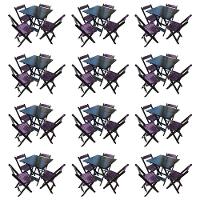 Kit 12 Mesas De Madeira Dobrável Preto 70x70 Com 4 Cadeiras Dobráveis Roxo - Roxo - 1