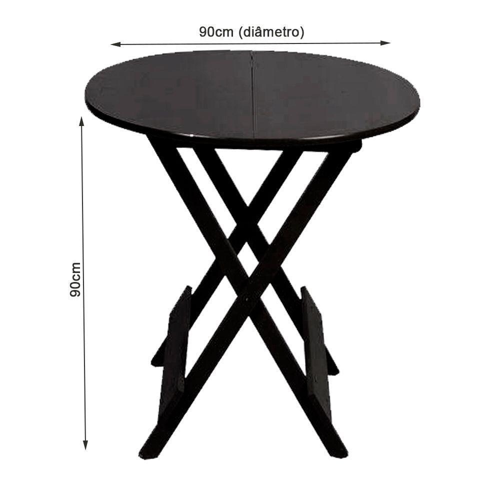 Conjunto De Mesa Dobravel Para Bar E Café De Madeira 90cm Redondo Com 4 Cadeiras Preto - Preto - 3