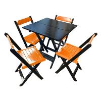 Mesa De Madeira Dobrável Preto 70x70 Com 4 Cadeiras Dobráveis Laranja - Laranja - 1