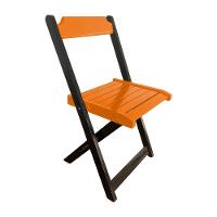 Mesa De Madeira Dobrável Preto 70x70 Com 3 Cadeiras Dobráveis Laranja - Laranja - 2