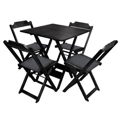 Jogo De Mesa Dobravel De Madeira 60x60 Com 4 Cadeiras Preto Estofado Preto - Preto