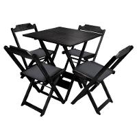 Jogo De Mesa Dobravel De Madeira 60x60 Com 4 Cadeiras Preto Estofado Preto - Preto - 1