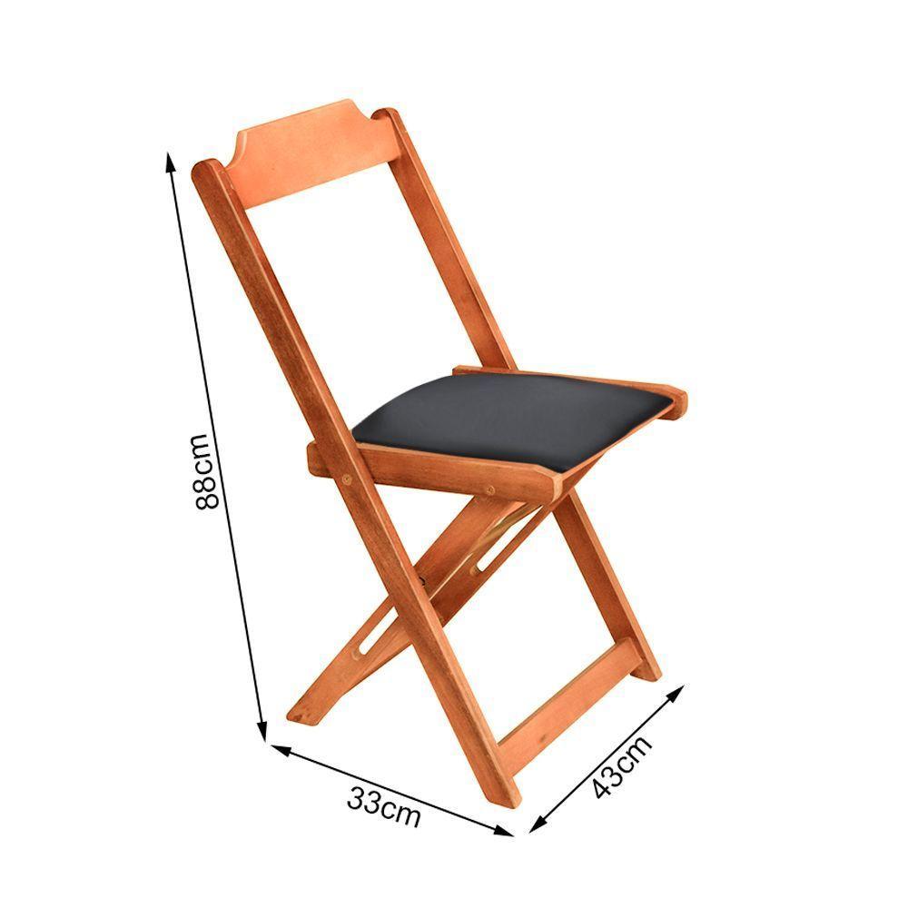 Conjunto De Mesa Dobravel De Madeira 70x70 Com 4 Cadeiras Natural Estofado Preto - Marrom - 3