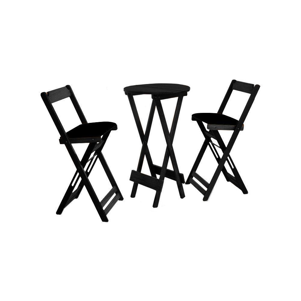 Conjunto Bistro De Madeira Dobravel Redondo 55cm Diametro Com 2 Cadeiras Preto Preto - Preto - 1