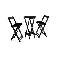 Conjunto Bistro De Madeira Dobravel Redondo 55cm Diametro Com 2 Cadeiras Preto Preto - Preto - 1