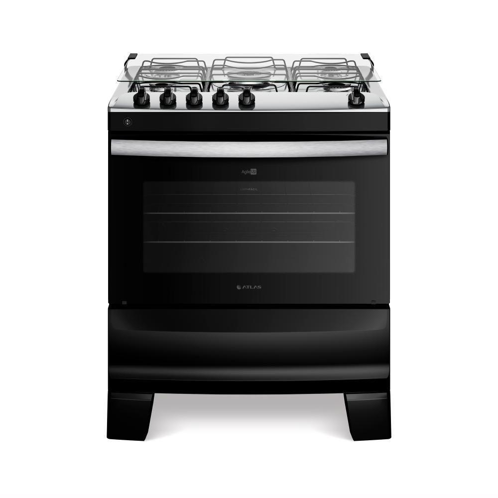 Fogão 5 Bocas Preto Com Mesa Inox Atlas Agile Up Bivolt - 1