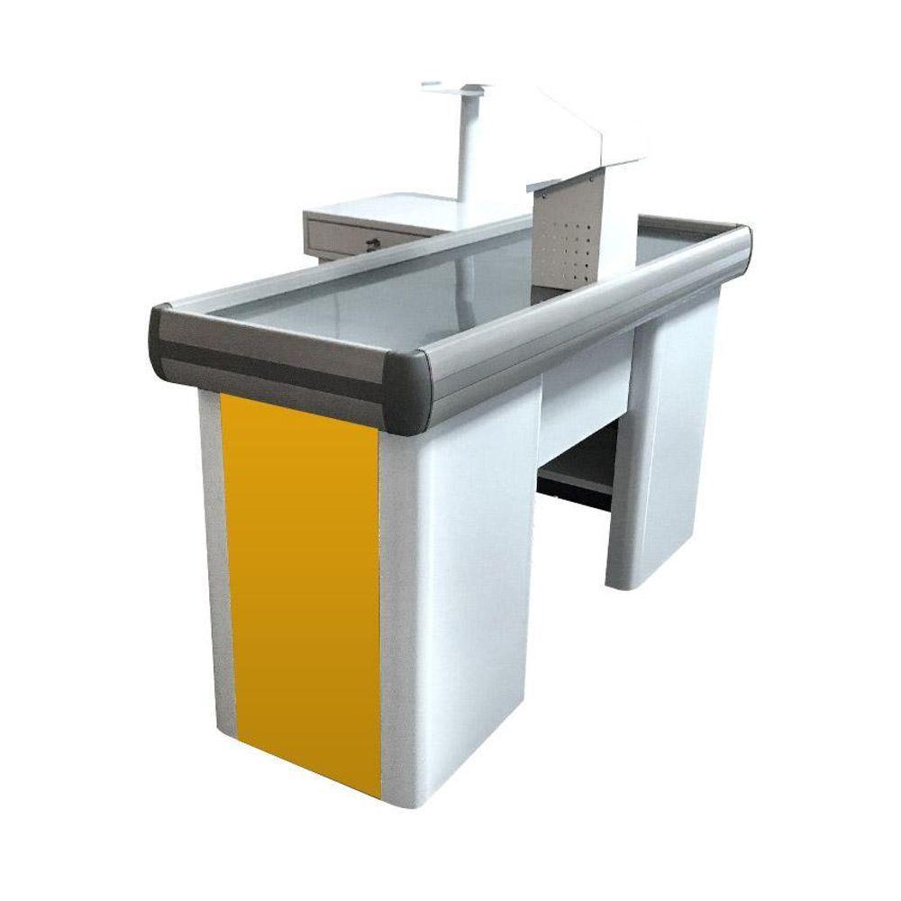 Empacotador Check Out Balcão Caixa 1,50m Com Recorte Balança Amarelo - Sa Gôndolas - 1