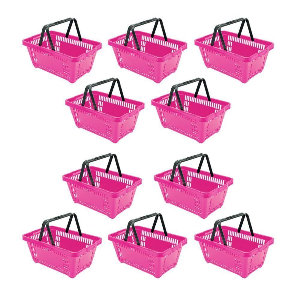 Kit - 10 Cestos Compras Plástica D100 Cód. 3400 Rosa - Della Plast - 1