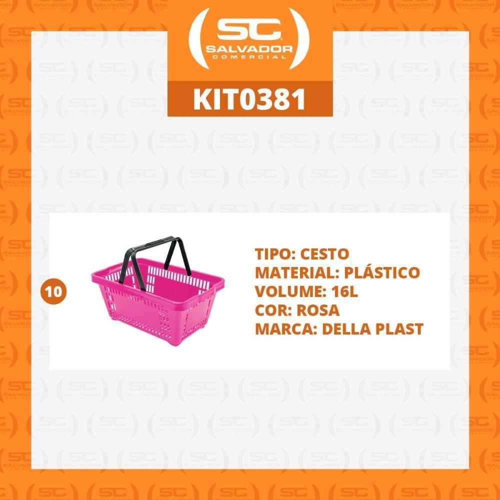 Kit - 10 Cestos Compras Plástica D100 Cód. 3400 Rosa - Della Plast - 2