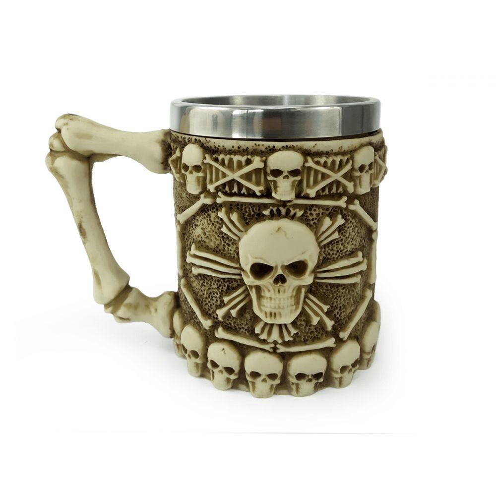 Caneca Caveira X Com Alça 400ml Copo Em Metal E Resina - 1