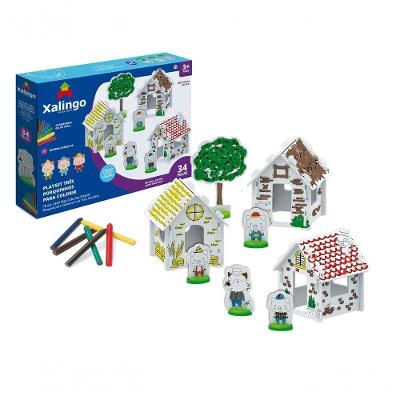 Playset Três Porquinhos 3d Para Colorir Em Cartão