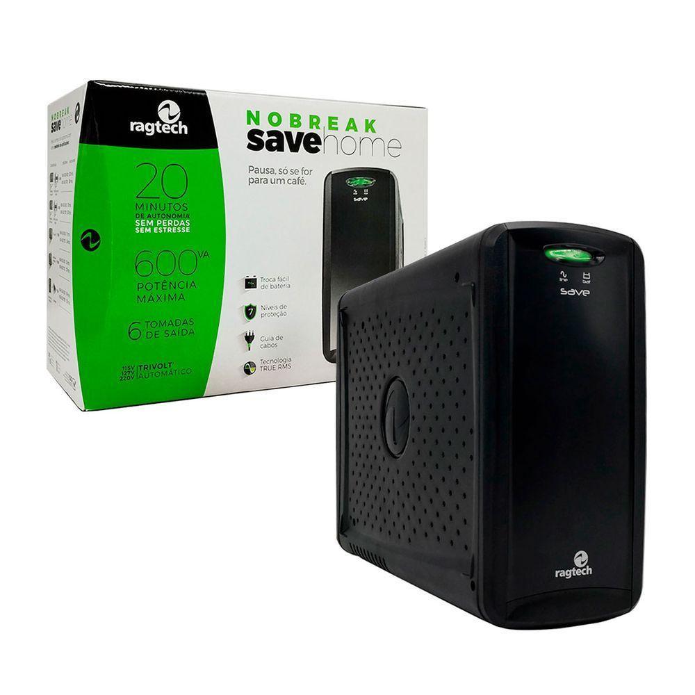 Nobreak 600va Ragtech Save Home, Std-ti, Entrada Bivolt, Saída 115v, 6 Tomadas, Preto - 20nsh4114 - 2