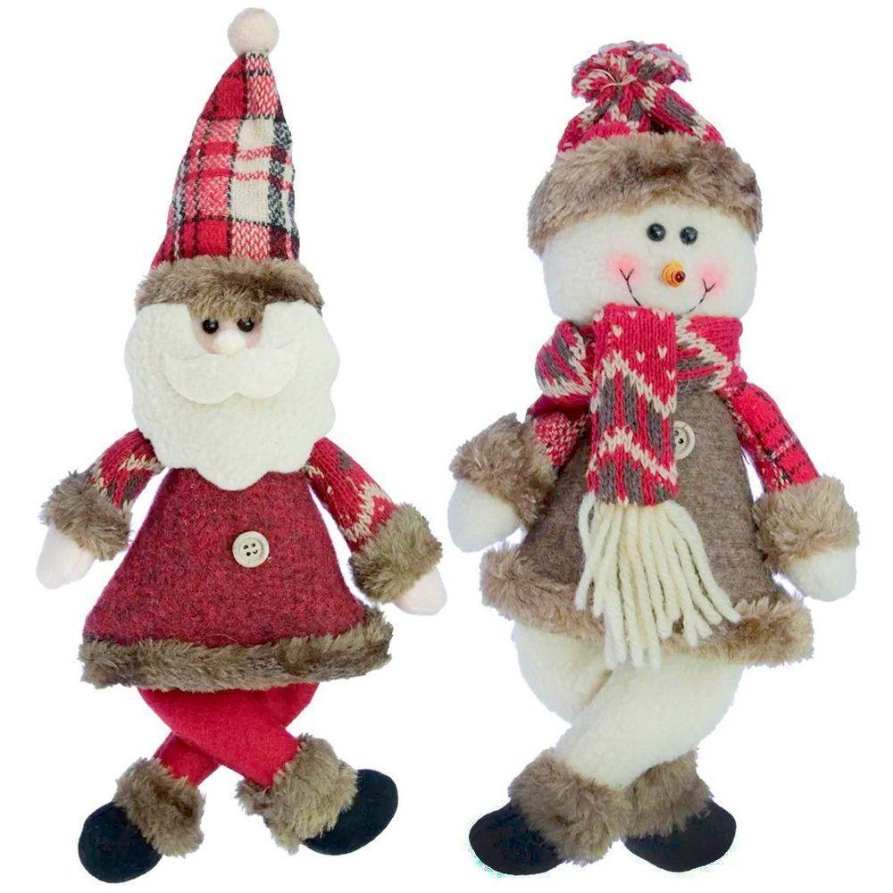 Kit 12 Enfeites Boneco De Neve E Papai Noel Natal Em Tecido 30cm - 1