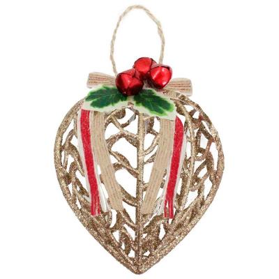 Conjunto 9 Peças Decoração Enfeite Bola Coração árvore Natal Dourada Glitter Natalina 11,5cm