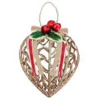 Conjunto 12 Peças Decoração Enfeite Bola Coração árvore Natal Dourada Glitter Natalina 11,5cm - 1